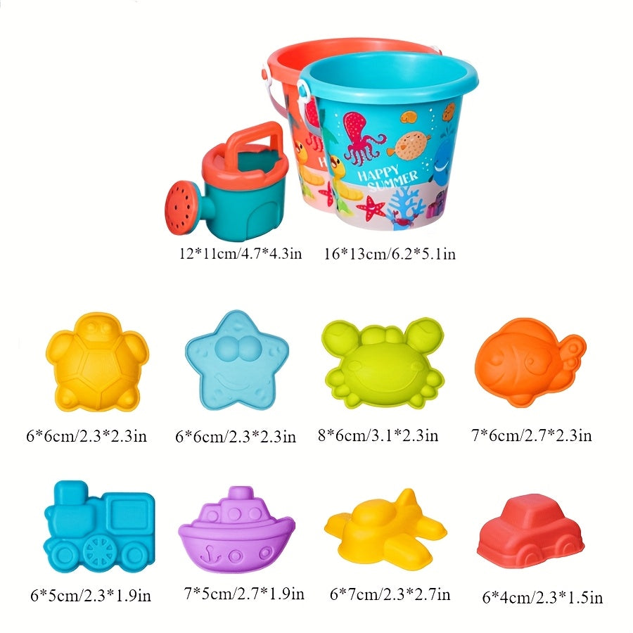 16pcs Colorful PP Sand Toys Buckets Shovels Rakes & Molds