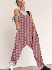 Striped Dual Pockets Overall Baggy Jumpsuit for Women