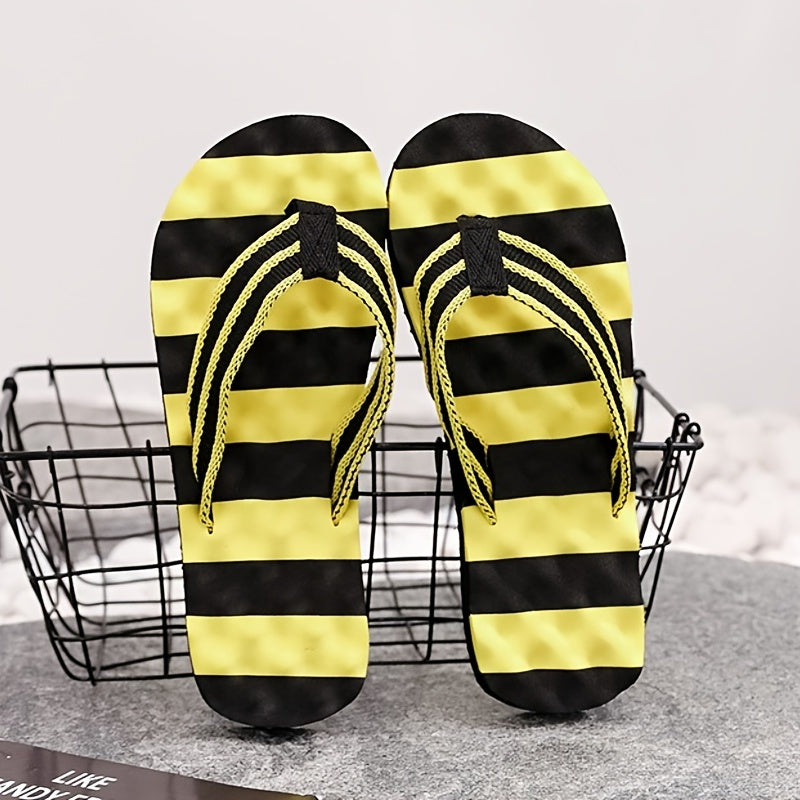 Men's Striped Flip Flops Arch Support Summer Comfortable Non Slip Thong Sandals