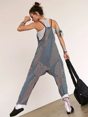 Striped Dual Pockets Overall Baggy Jumpsuit for Women