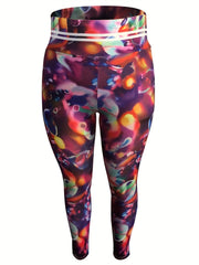 Sports Leggings Painting & Stripe Print Slim Fit Hip Lift