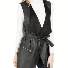 Faux Leather Sleeveless Vest Casual Solid Zipper Versatile Vest