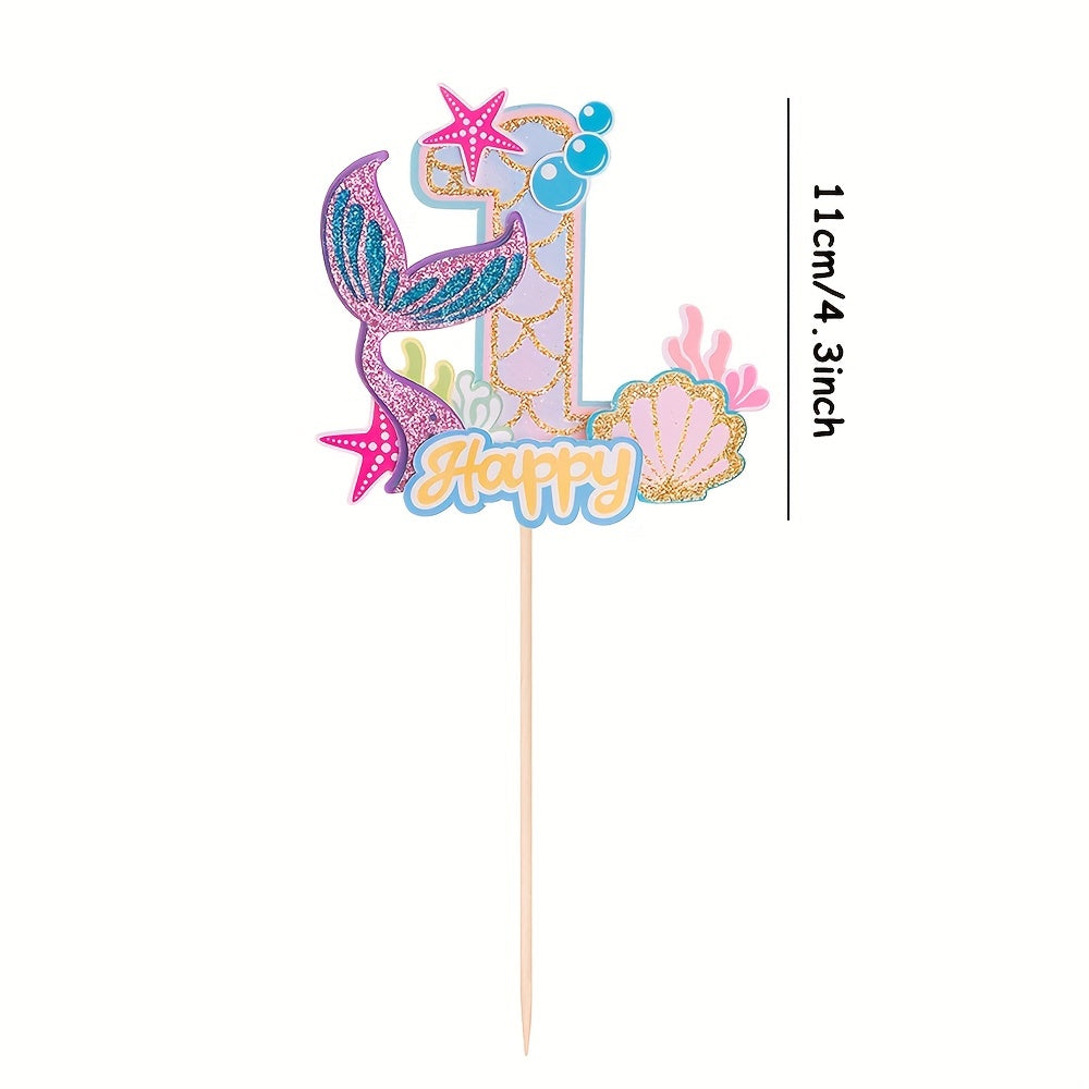 Mermaid Glitter Number Cake Topper 0-9 Birthday Party Decoration
