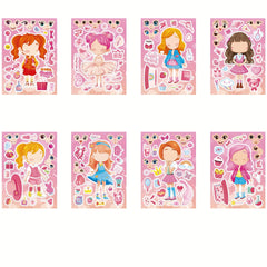 16 Sheets of DIY Dress Up Sticker Role Playing Puzzle Stickers for Girls
