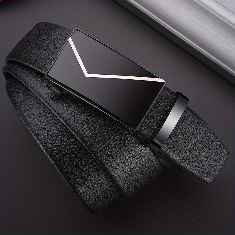 Men's Automatic Buckle PU Leather Belt for Business Pants