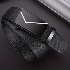 Men's Automatic Buckle PU Leather Belt for Business Pants