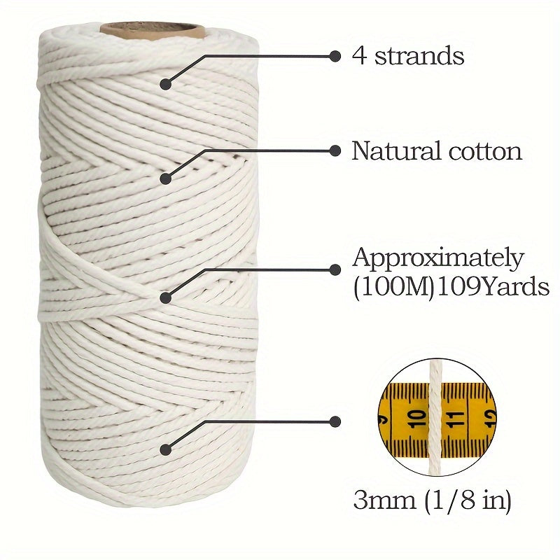 Natural Cotton Tassel Rope 3mm X 109 - Soft Twisted Flower Rope