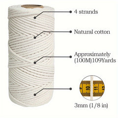 Natural Cotton Tassel Rope 3mm X 109 - Soft Twisted Flower Rope