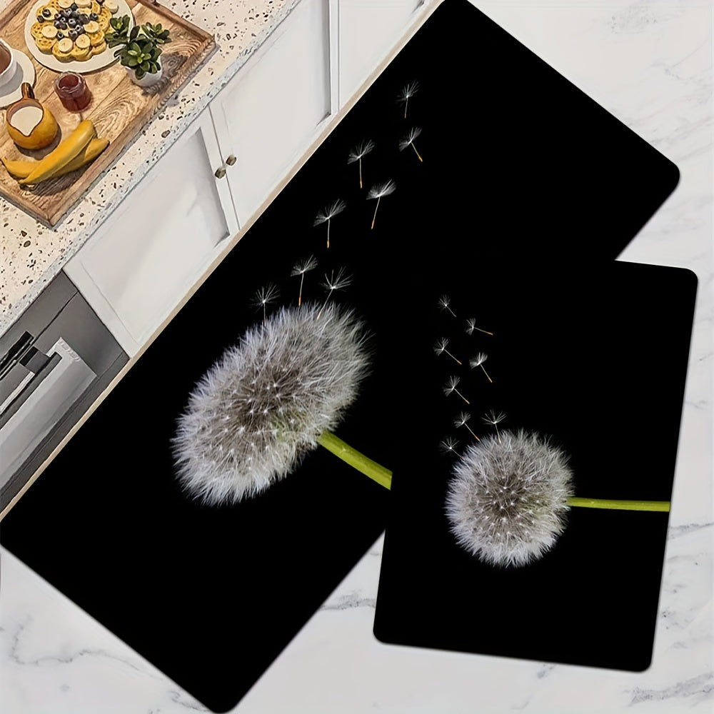 Dandelion Pattern Washable Rug for Kitchen/Dining Room, Rectangular Carpet