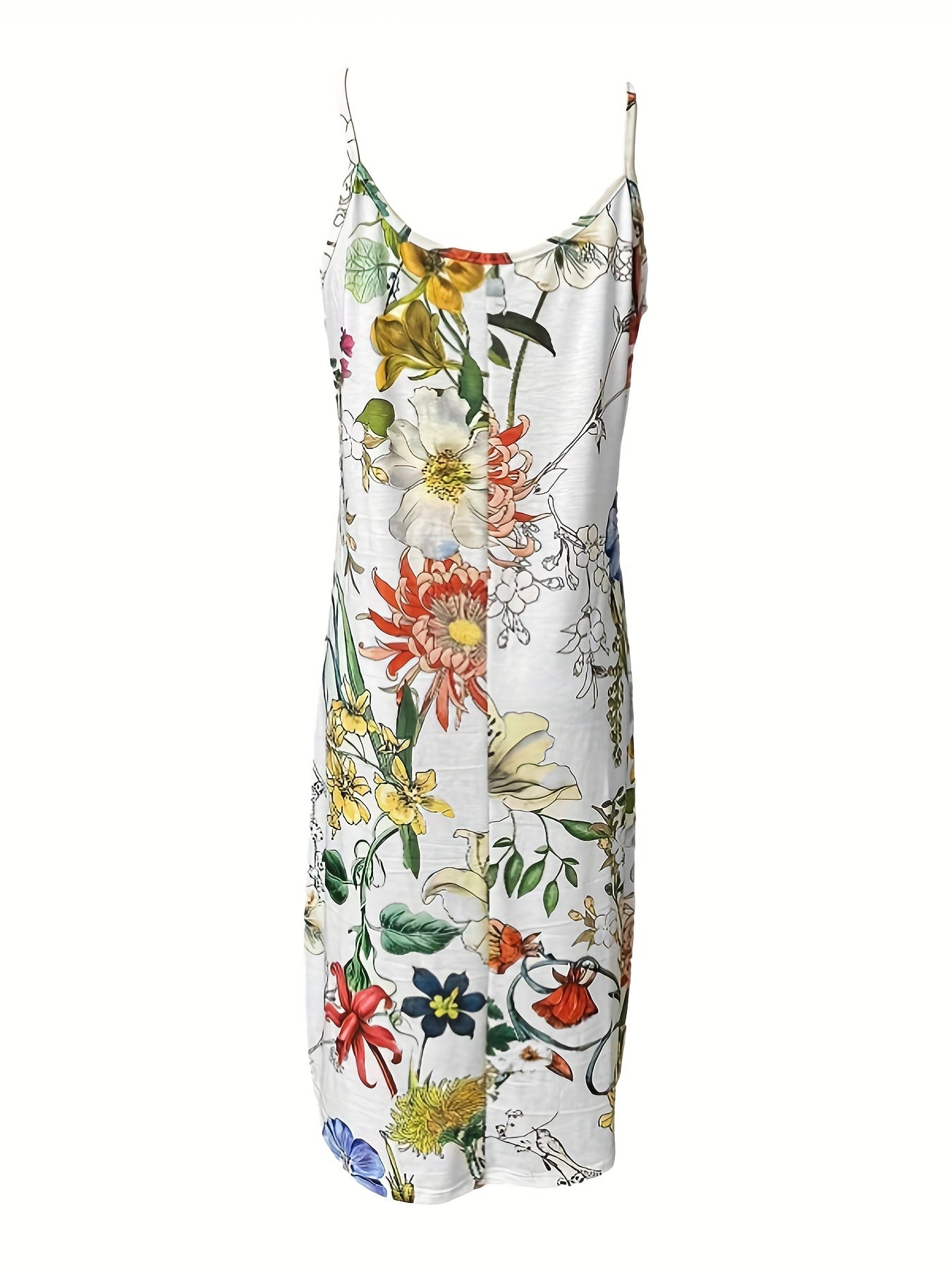 Spring & Summer Two-piece Set: Solid Open Front Coat & Floral Print Cami Dress