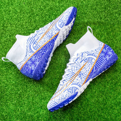 Boy's High Top Turf Football Boots Anti-skid Lace Up TF Soccer Cleats