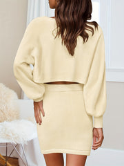 Casual 2pc Set Lantern Sleeve Top & Bag Hip Skirt Outfit