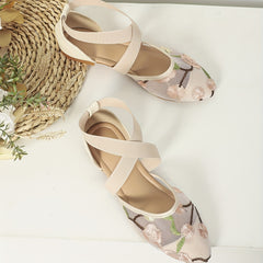 Floral Embroidered Lace Flat Sandals Cross Strap Slip On Shoes