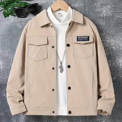 Kid's Button Front Jacket Patched Long Sleeve Top Casual Boy's Clothes