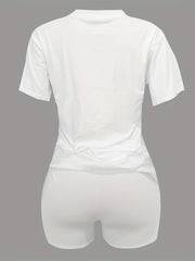 Heart Print Two Piece Set Short Sleeve T shirt & Sporty Short