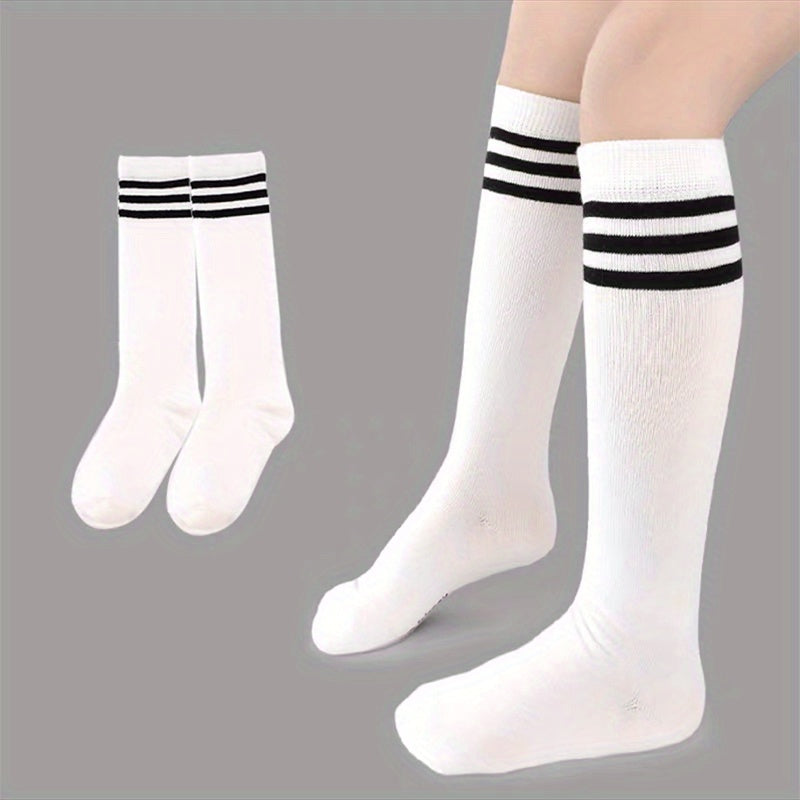 Girls Casual Striped Knit High Socks Cotton Soft Comfortable Breathable