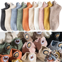 10 Pairs Women's Funny Dog Embroidered Expression Ankle Socks