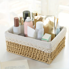 Rattan Woven Storage Basket for Desktop Cosmetics Keys Snacks Coffee Tables