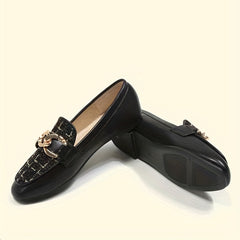 Women's Tweed Flat Loafers with Metallic Chain Decor