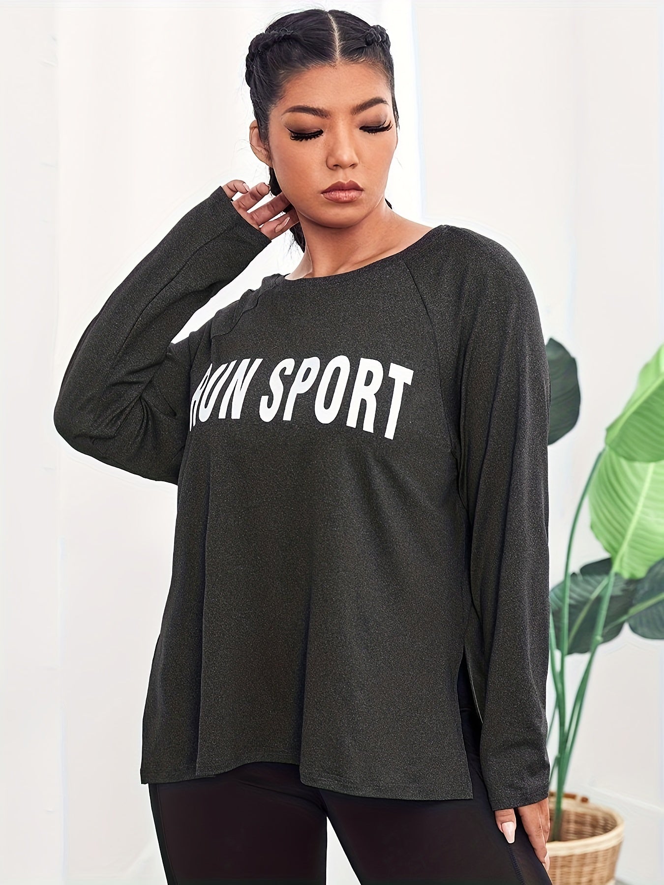 Women's Letter Print Long Sleeve Yoga T shirt