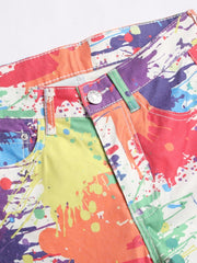 Paint Splash Cotton Slim Fit Jeans Men's Casual Street Style Denim Pants