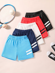 5pcs Boys Stripe Print Quick Dry Shorts for Summer Outdoor