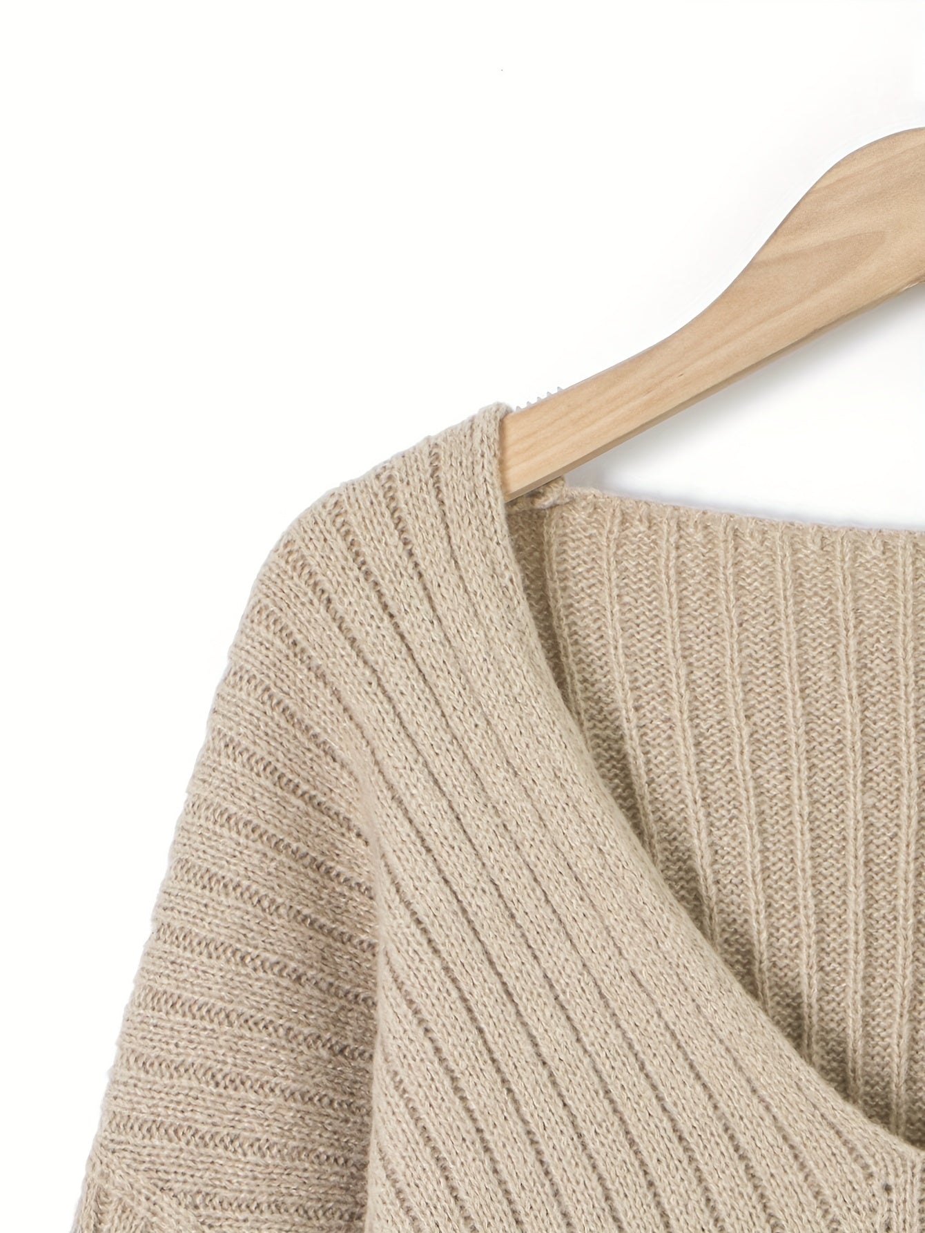 Casual Sweater Women's Plus Ribbed Lantern Sleeve V Neck Jumper