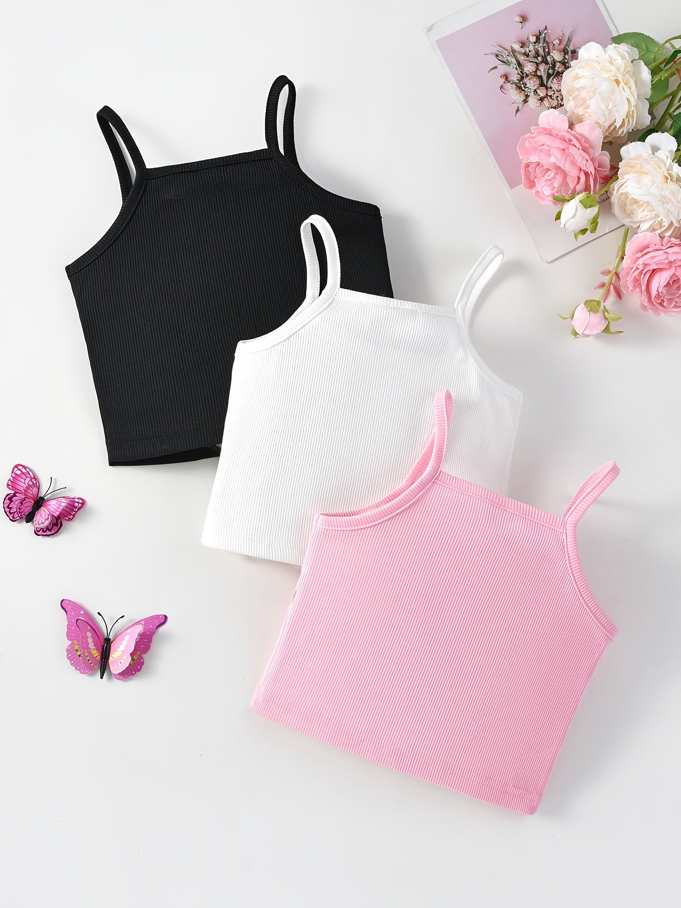 3pcs Toddler Girls Casual Suspender Cami T shirt Summer Clothes