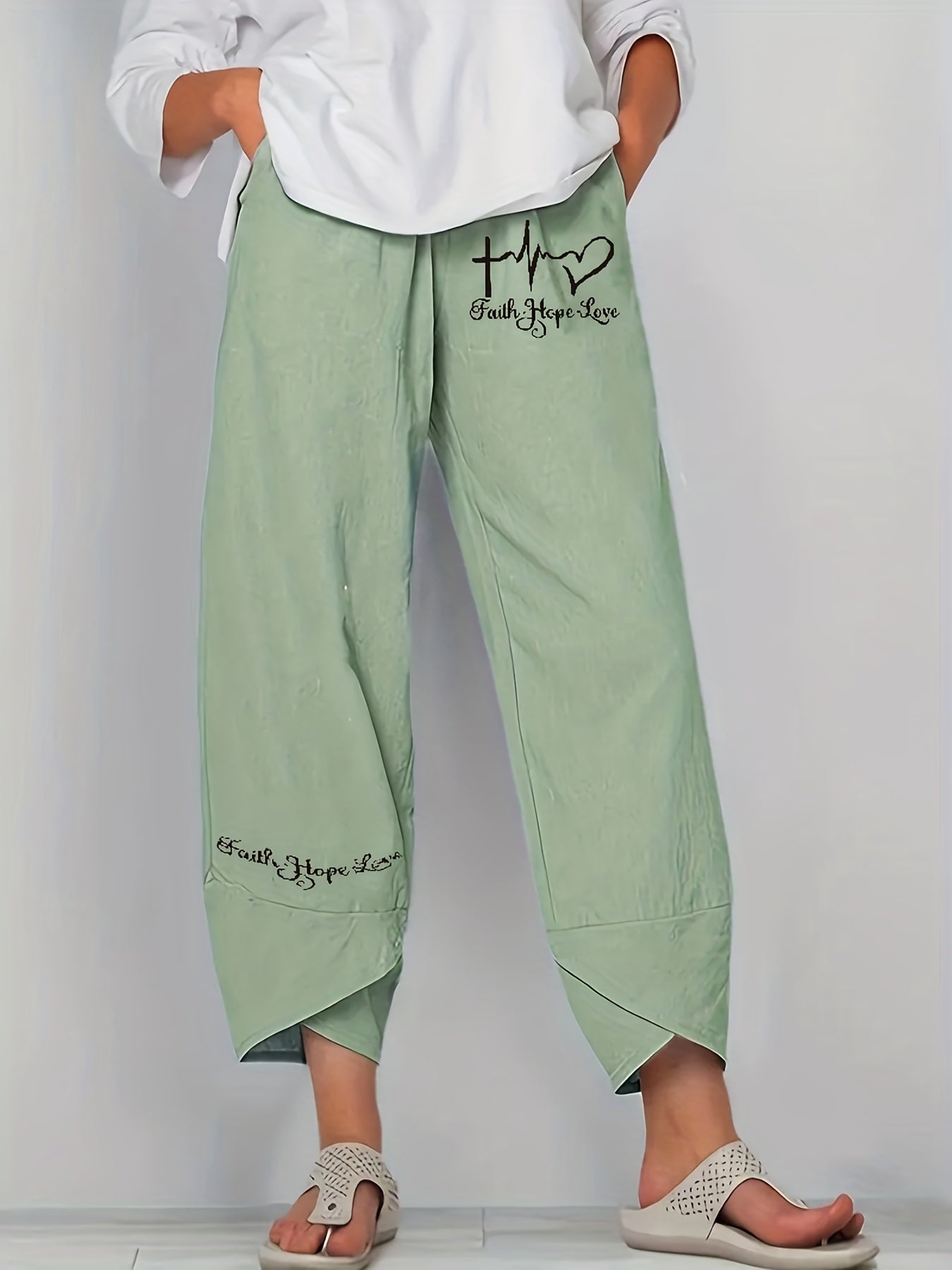 Graphic Print Elastic Waist Pants for Women