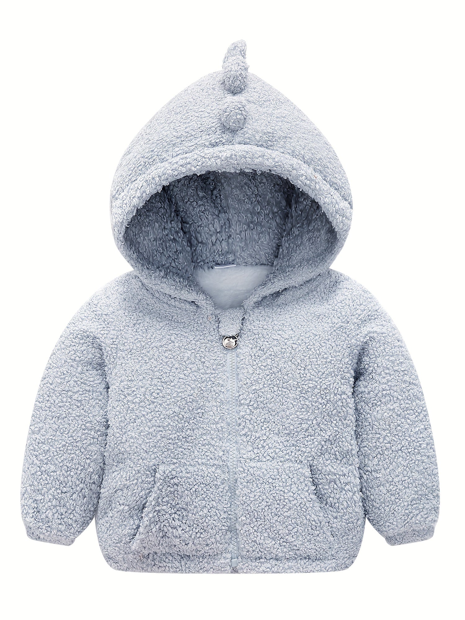 Kids Dino Zipper Jacket Thick Fleece Hooded Coat