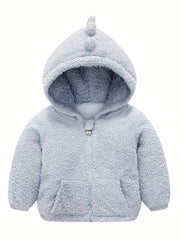 Kids Dino Zipper Jacket Thick Fleece Hooded Coat