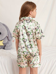 Girls Pajamas Set Flowers Graphic Short Sleeve Top & Shorts Sleepwear