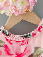 Baby Girls Rose Print Dress with Ruffle Sleeve for Summer