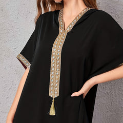 Contrast Guipure Lace Fringed Kaftan Dress