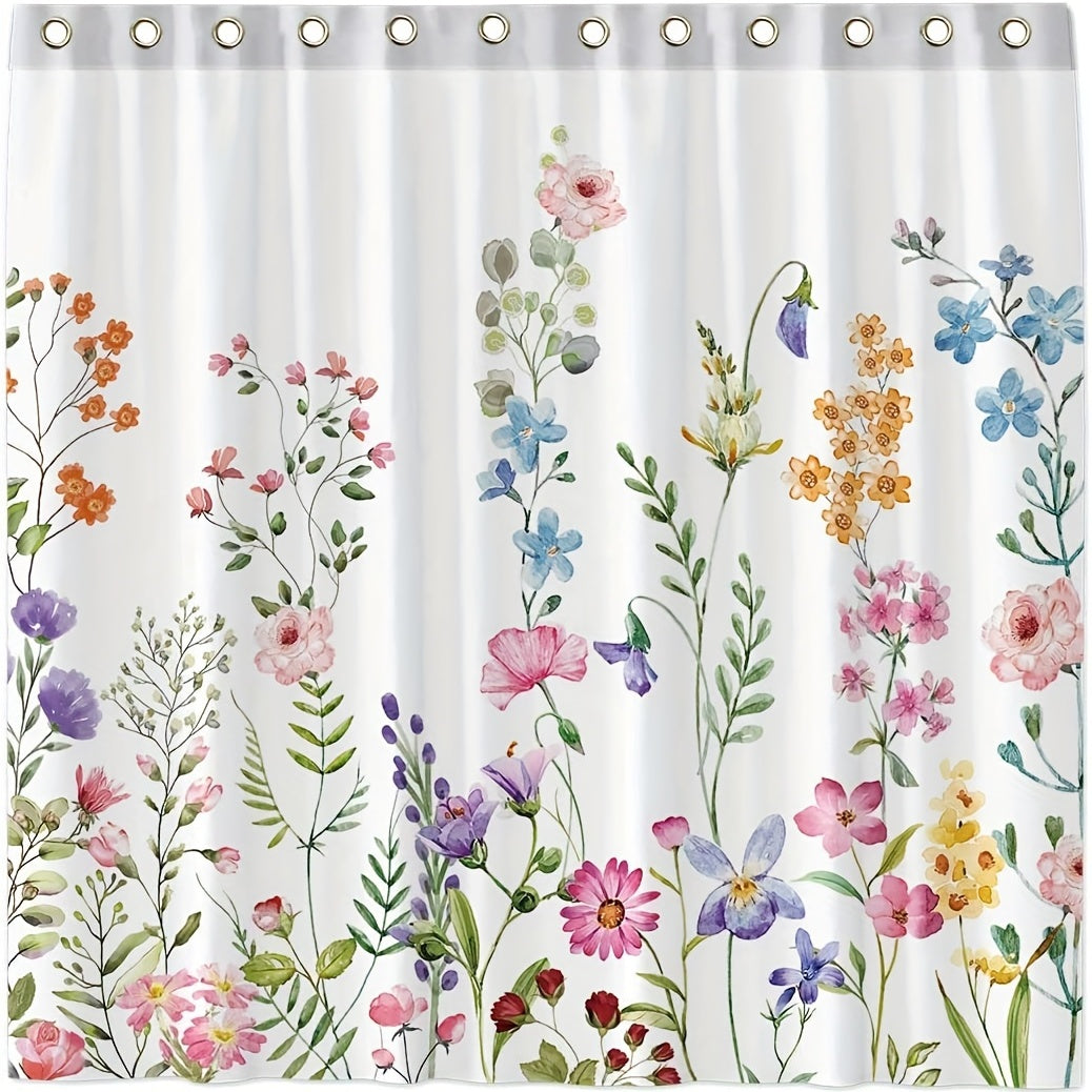 Watercolor Flower Shower Curtain 182x182cm with Hooks