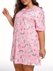 Easter Nightdress Women's Plus Unicorn Print Short Sleeve