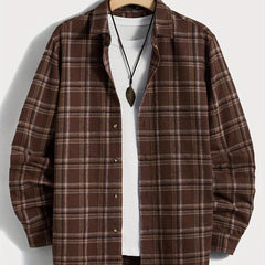 Men's Casual Plaid Shirt Outdoor Long Sleeve Lapel Stylish Comfort