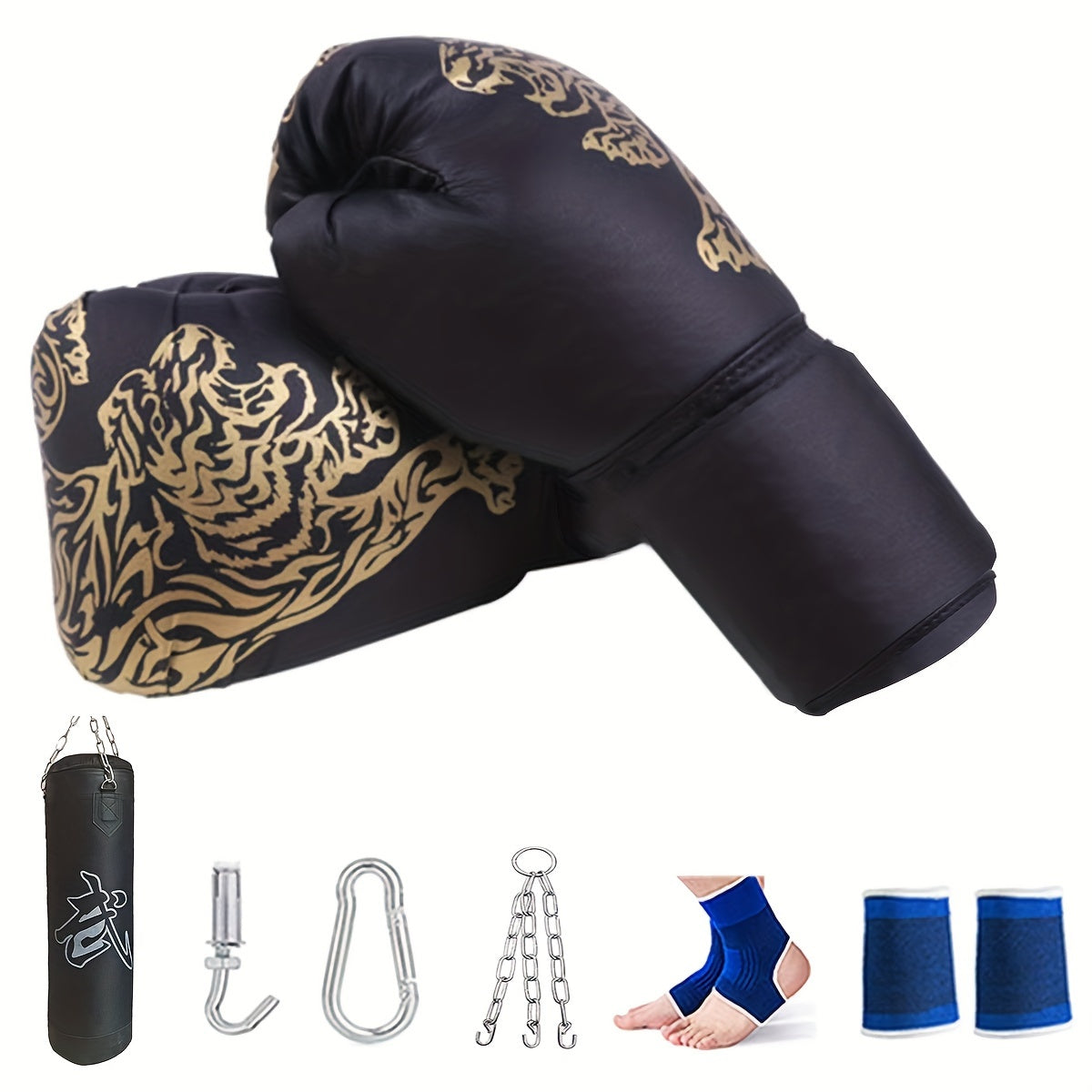 Adult Boxing Gloves & Oxford Cloth Sandbag Ankle Knee Pad Set
