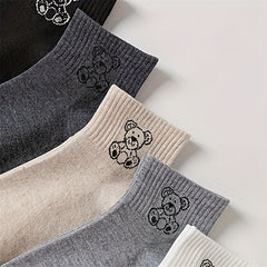 5 Pairs Cartoon Bear Print Socks Women's Stockings