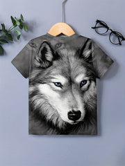 Breathable Wolf Graphic T Shirt For Boys - Summer Outdoor Wear