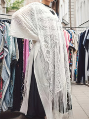 Fringe Trim Cover Up Dress V Neck Kaftan Women's Swimwear