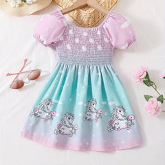 Girls Cartoon Unicorn Gradient Dress for Summer Holiday Party
