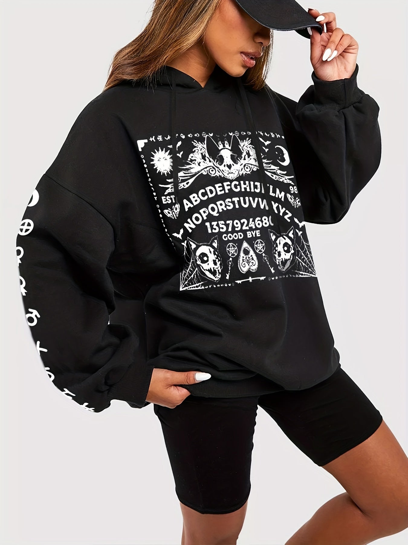 Skull Print Drawstring Hoodies Gothic Long Sleeve Sweatshirt