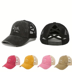 Distressed Ponytail Trucker Hat Baseball Cap