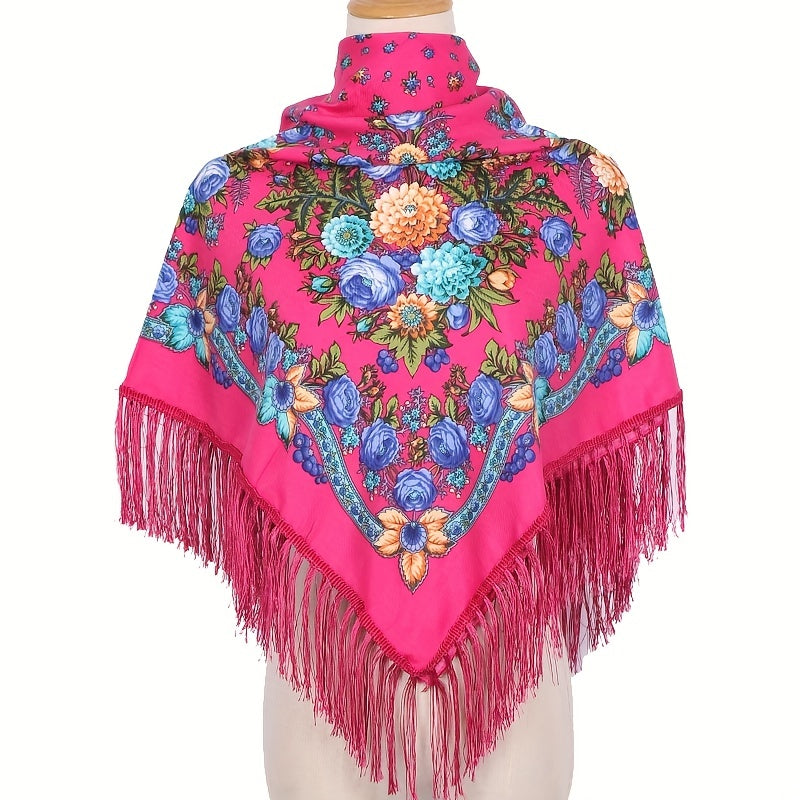 Flower Printed Square Scarf Warm Shawl Muslin Hijab