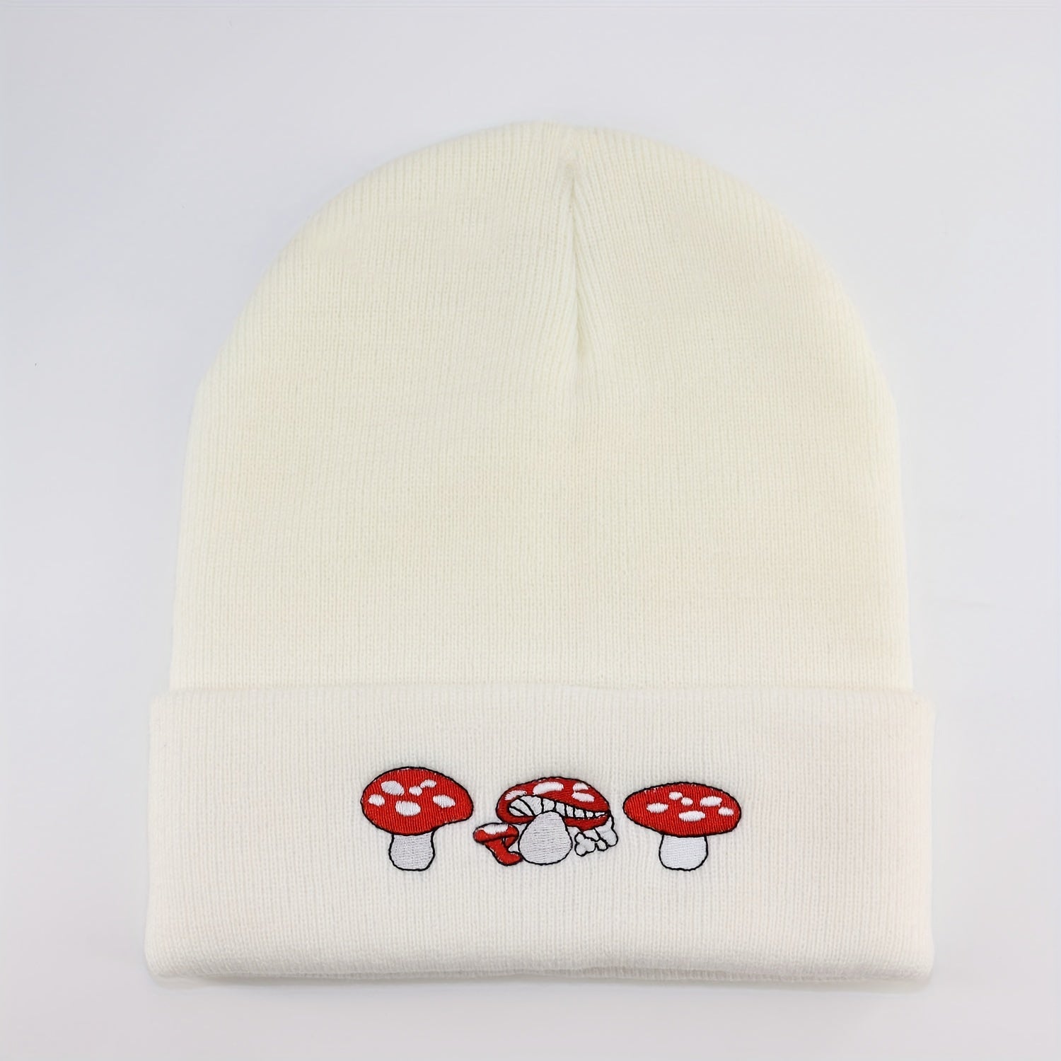 Mushroom Embroidered Beanie Knit Skull Cap Warm Hat Unisex