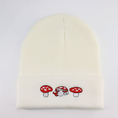 Mushroom Embroidered Beanie Knit Skull Cap Warm Hat Unisex