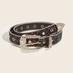 Y2K Butterfly Rhinestone Wide Belt Inset Style Sparkling Cowboy Belt
