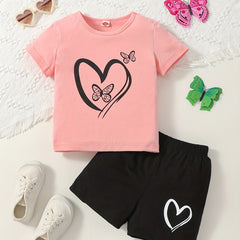 Toddler Girls Heart & Butterfly Graphic Tee & Shorts Set