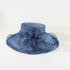 Wide Brim Flower Bucket Hat Mesh Sun Hat Women Church Bridal Wedding Travel